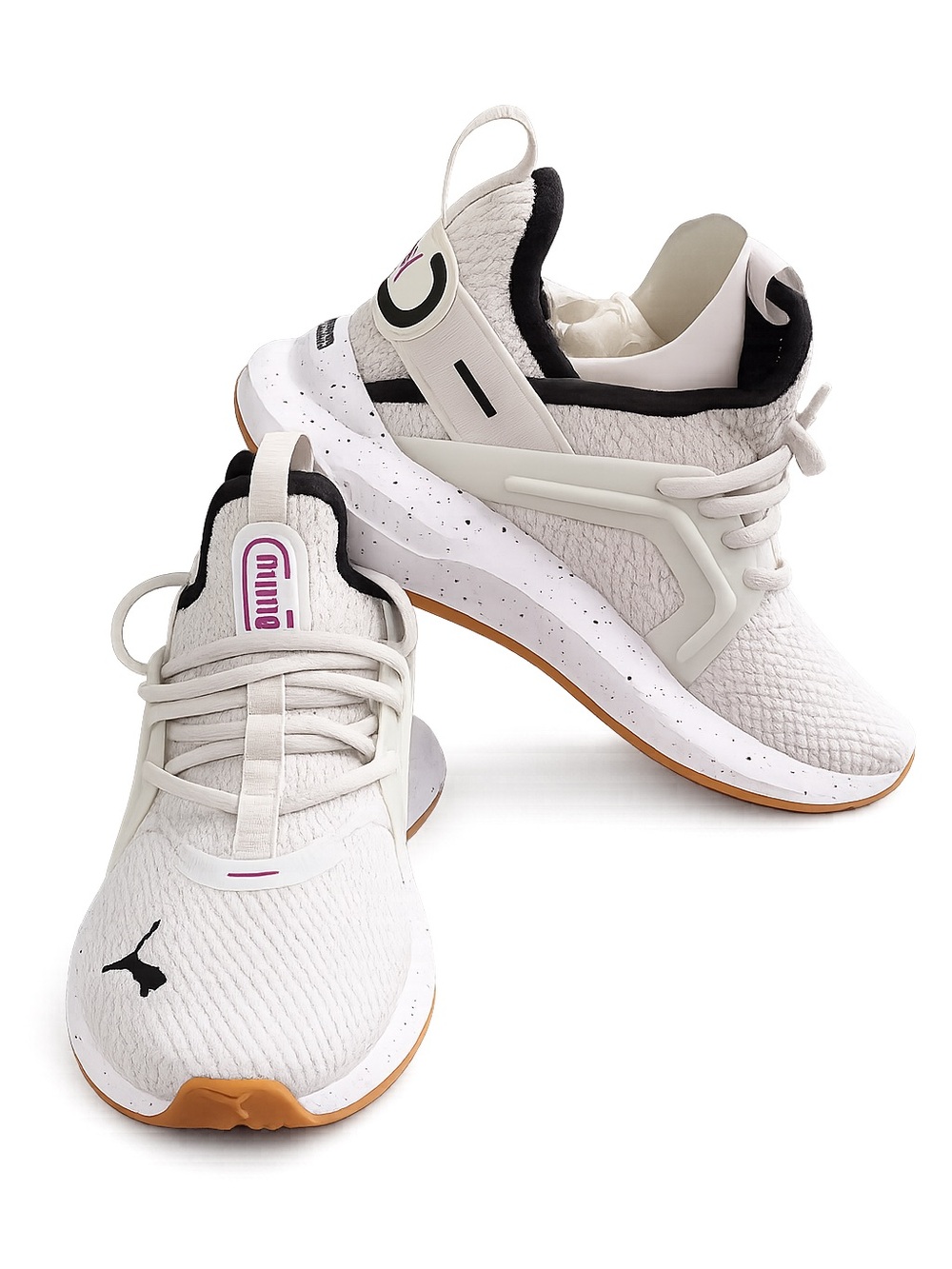 Puma Women’s White Sneakers with Black and Pink Accents